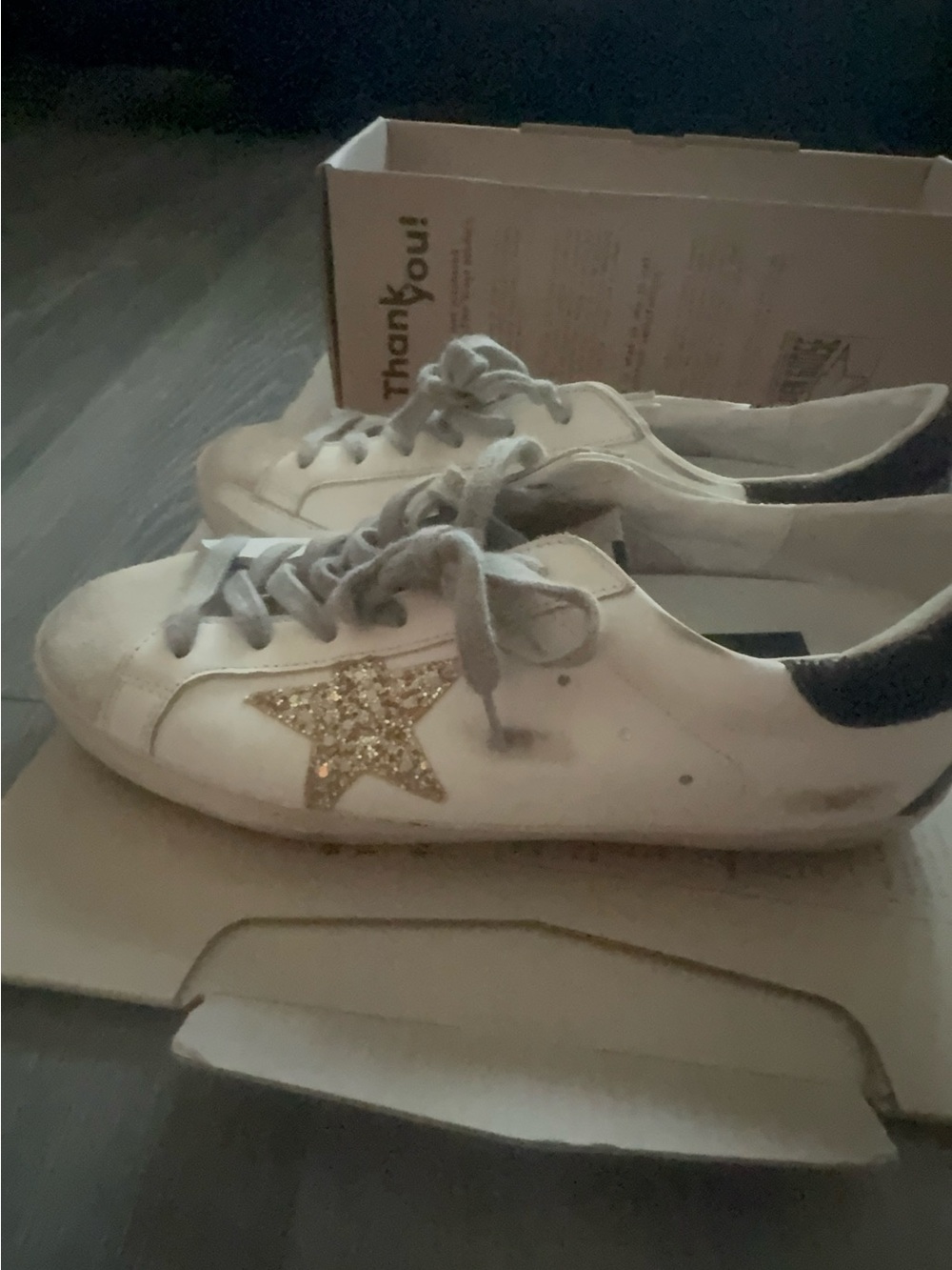Golden Goose White Low-Top Sneakers with Gold Glitter Star - Picture 3 of 6